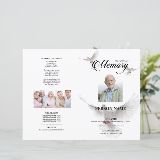 White Dove Funeral Sjabloon (Staand voorkant)