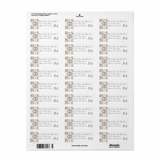White Dove Garden Pattern Return Address Etiket (Full Sheet)