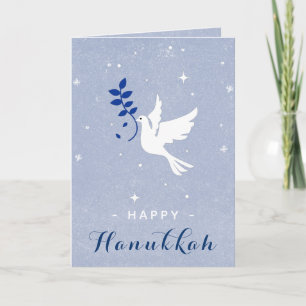 White Dove Happy Hanukkah Sparkles & Snowflakes Kaart
