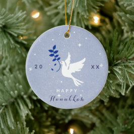 White Dove Happy Hanukkah Year Chrismukkah Keramisch Ornament