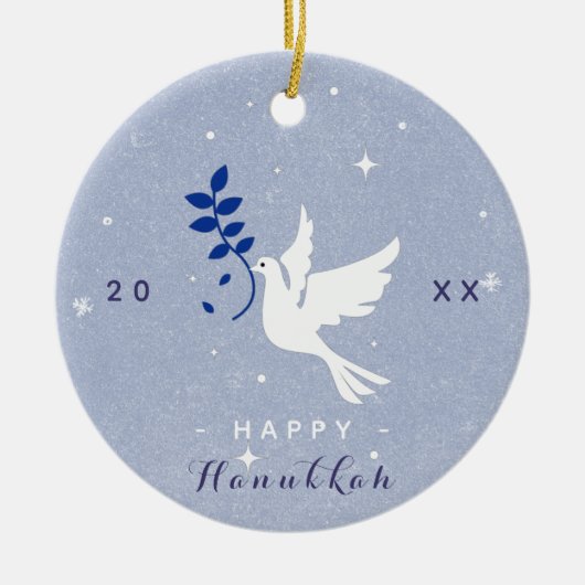 White Dove Happy Hanukkah Year Chrismukkah Keramisch Ornament (Voorkant)