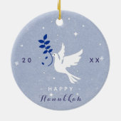 White Dove Happy Hanukkah Year Chrismukkah Keramisch Ornament (Achterkant)