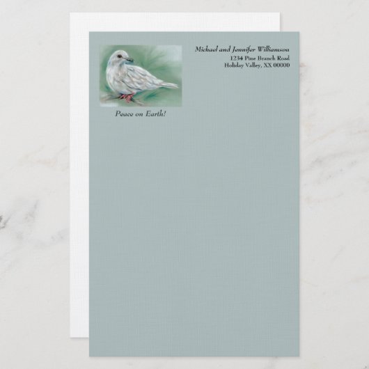 White Dove in Pine Personalized Winter Holiday Briefpapier (Voorkant / Achterkant)