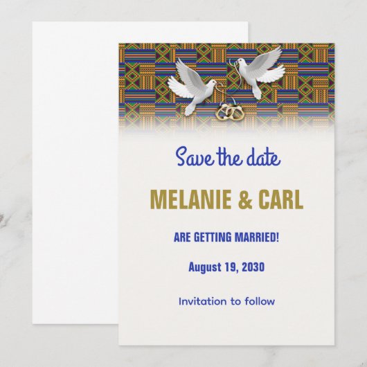 White Dove Kante Save The Date Kaart (Voorkant / Achterkant)