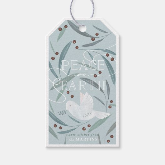 White Dove Light Blue Holiday Cadeaulabel (Voorkant)
