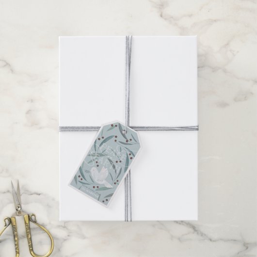 White Dove Light Blue Holiday Cadeaulabel (Met Touw)