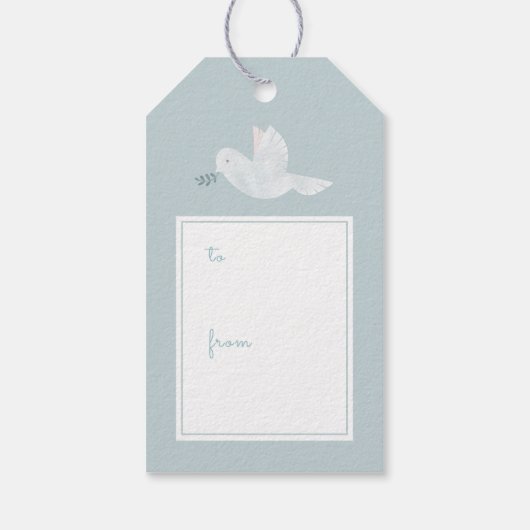 White Dove Light Blue Holiday Cadeaulabel (Achterkant)