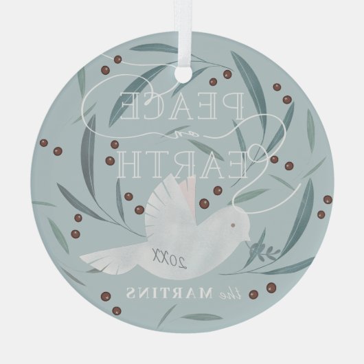 White Dove Light Blue Holiday Glas Ornament (Achterkant)