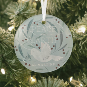 White Dove Light Blue Holiday Glas Ornament