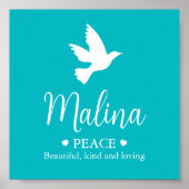 White dove Malina name meaning aqua Poster (Voorkant)