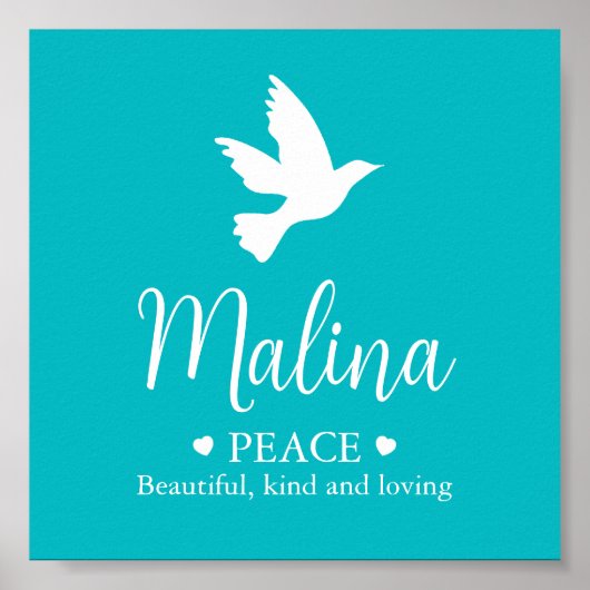 White dove Malina name meaning aqua Poster (Voorkant)
