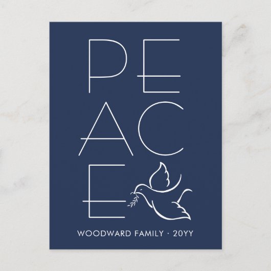 White Dove Modern Unique Peace 1 Foto Marine Blauw Feestdagenkaart (Voorkant)