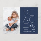 White Dove Modern Unique Peace 2 Foto Marine Blauw Feestdagenkaart (Voorkant)