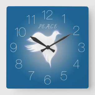White Dove of Peace Numbered Square Wall Clock Vierkante Klok
