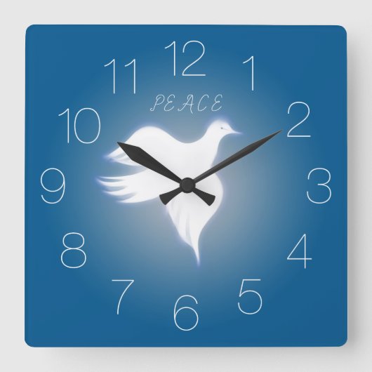 White Dove of Peace Numbered Square Wall Clock Vierkante Klok (Voorkant)