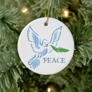White Dove of Peace with Olive Branch Keramisch Ornament