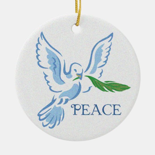 White Dove of Peace with Olive Branch Keramisch Ornament (Voorkant)