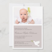 White Dove & Olive Branch Photo Baptism Invitation Kaart (Voorkant)