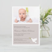 White Dove & Olive Branch Photo Baptism Invitation Kaart (Staand voorkant)