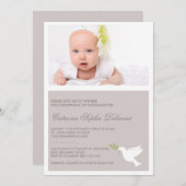 White Dove & Olive Branch Photo Baptism Invitation Kaart (Voorkant / Achterkant)