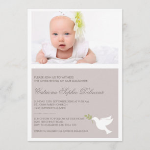 White Dove & Olive Branch Photo Baptism Invitation Kaart