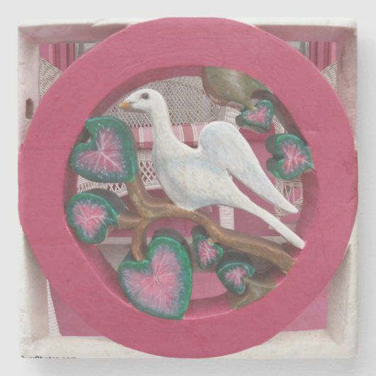 White Dove on Pink - Martha's Vineyard Stenen Onderzetter (Voorkant)