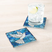 White Dove on Stained Glass Glazen Onderzetter (Schuin)