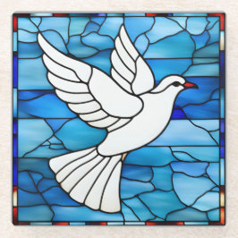 White Dove on Stained Glass Glazen Onderzetter