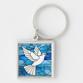 White Dove on Stained Glass Sleutelhanger