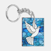 White Dove on Stained Glass Sleutelhanger (Voorkant Links)