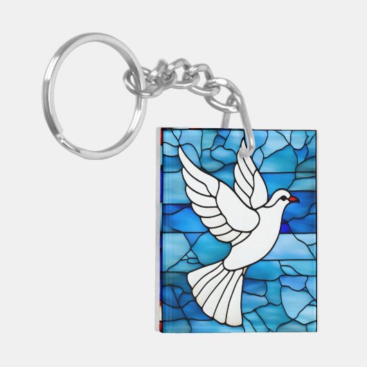 White Dove on Stained Glass Sleutelhanger (Voorkant Links)
