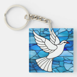 White Dove on Stained Glass Sleutelhanger