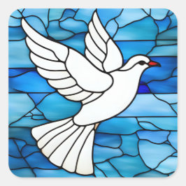 White Dove on Stained Glass Vierkante Sticker