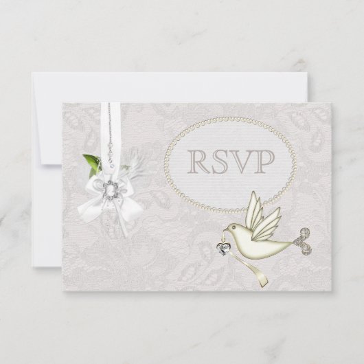 White Dove Paisley Lace & Cameo Bow RSVP Wedding (Voorkant)