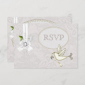 White Dove Paisley Lace & Cameo Bow RSVP Wedding (Voorkant / Achterkant)