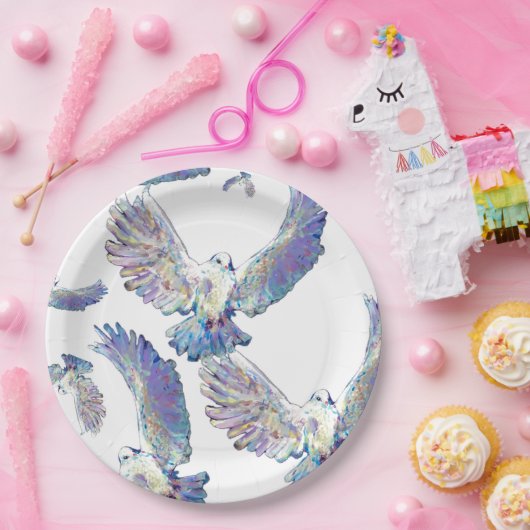 White Dove Peace Love Bird Maureen Girard Papieren Bordje (Feest)