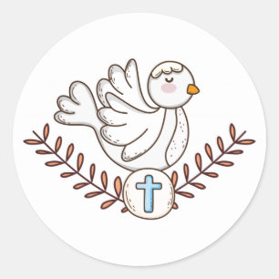 White Dove Religious Baptism Christening Ronde Sticker