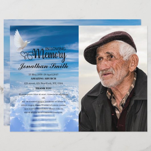 White dove & Sky Funeral Program sjabloon (Voorkant / Achterkant)