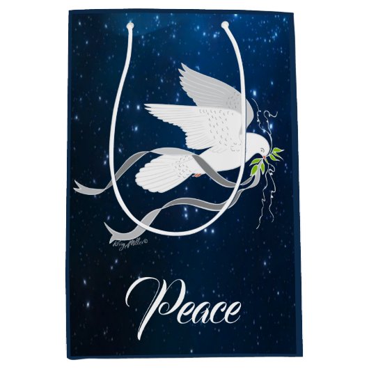 White Dove Spreiding Peace Medium Cadeauzakje (Voorkant)