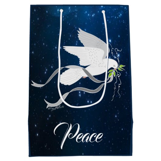 White Dove Spreiding Peace Medium Cadeauzakje (Achterkant)