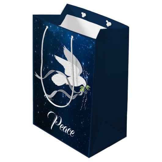 White Dove Spreiding Peace Medium Cadeauzakje (Achterkant Gekanteld)