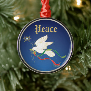 White Dove Spreiding Peace Metalen Ornament