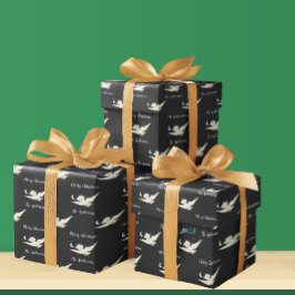 White Dove Stars Moon Merry Christmas Jouw naam Cadeaupapier