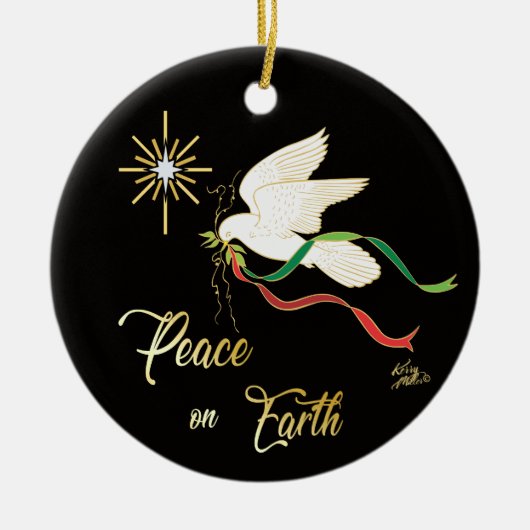 White Dove verspreidt vrede op aarde Keramisch Ornament (Voorkant)