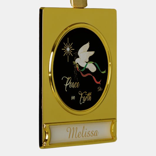 White Dove verspreidt vrede op aarde Verguld Banner Ornament (Rechts)