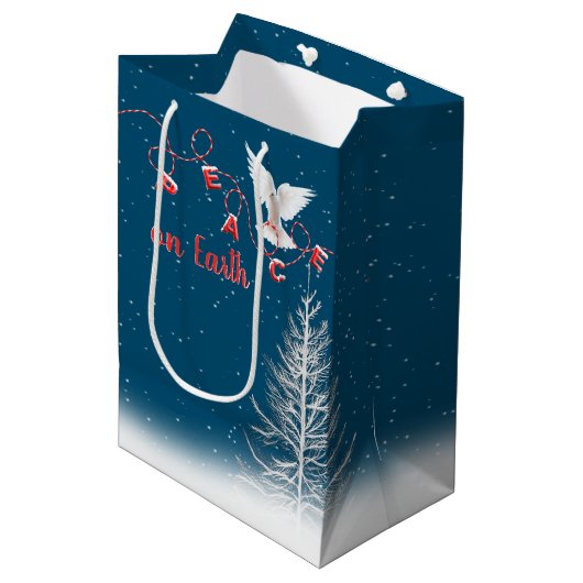 White Dove with Peace-kerstversiering Medium Cadeauzakje (Voorkant Gekanteld)