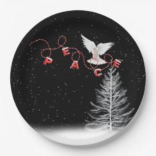 White Dove with Peace-kerstversiering Papieren Bordje