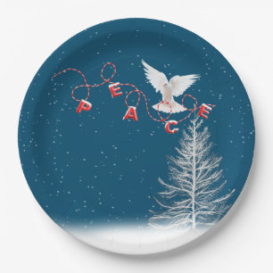 White Dove with Peace-kerstversiering Papieren Bordje