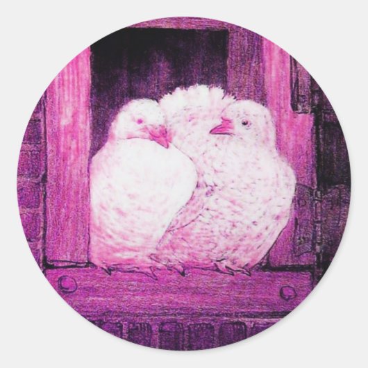 WHITE DOVEERT IN HET VENSTER roze violet paars Ronde Sticker (Voorkant)