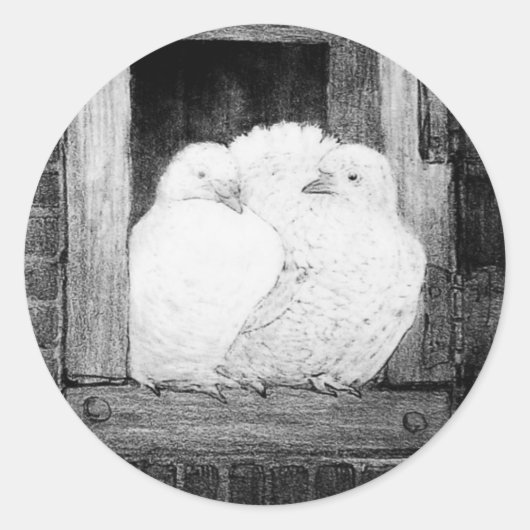 WHITE DOVES BIJ HET VENSTER zwart-wit Ronde Sticker (Voorkant)